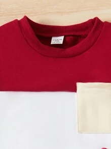 Conjunto De Sudadera Con Cuello Redondo Y Pantalón De Bloques De Color Para Bebé Niño - Burdeos - Ver 3