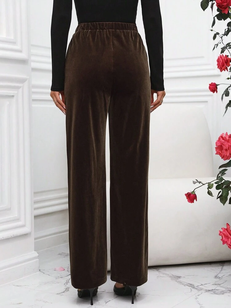 Solid Color Elastic Waist Long Pants Fall Cloth For Women
