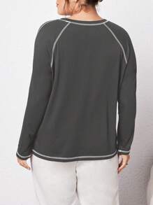 SHEIN Essnce 大尺碼女士軸袖長袖t恤 - 深灰色 - 查看 2