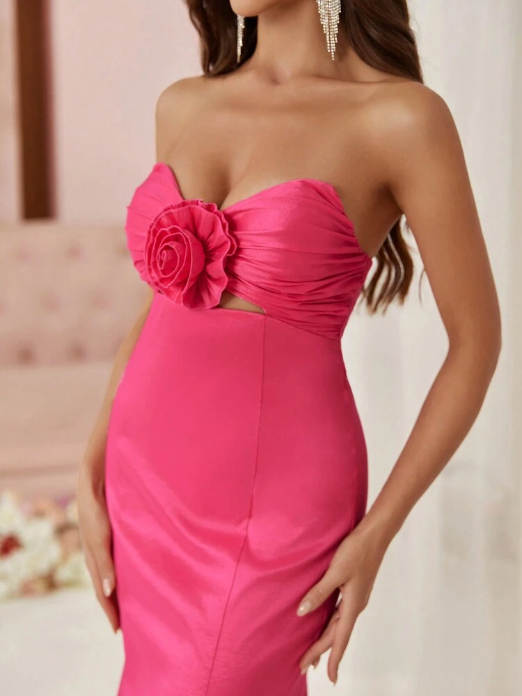Tube Top Shape, Three-Dimensional Flower Details, Fishtail Hem, Women’S Evening Dress (Heavy Industry Version)