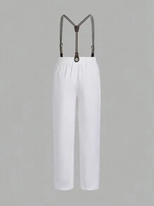 少年格子襯衫配可拆式背帶和長褲，紳士套裝 - 白色 - 查看 10