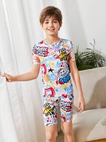 2入組青少年男孩修身休閒短袖t恤和短褲睡衣套裝 - 彩色 - 查看 7
