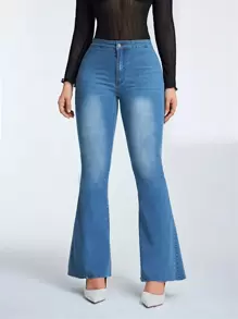 SHEIN Privé 女式修身喇叭牛仔褲 - 中等水洗藍 - 查看 1