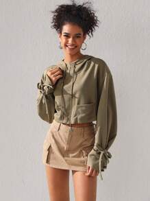 Yunjeong Jang 女款束口下擺帽衫,帶扣袖口 - 灰色 - 查看 5