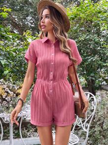 SHEIN VCAY Women's Jumpsuit With Solid Color Batwing Sleeves - Dusty Pink - View 3