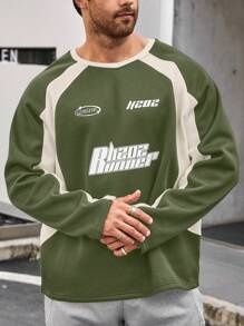 SHEIN Manfinity EMRG 男款大尺碼字母印花插肩袖長袖運動衫