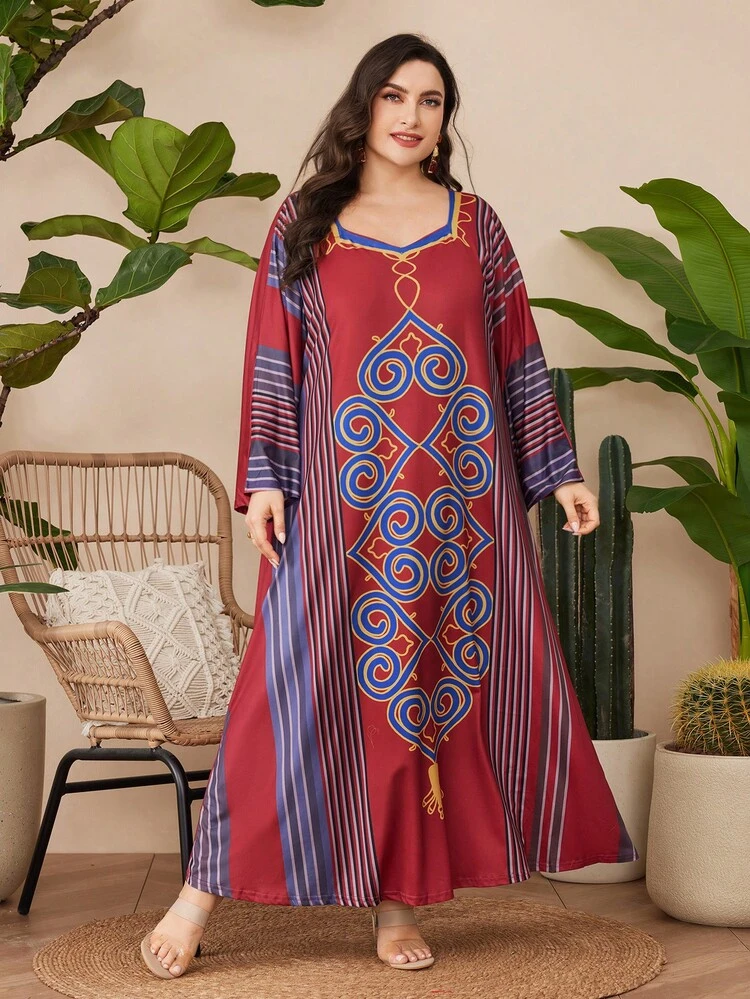 Plus Size Women'S Striped Long Sleeve Dress