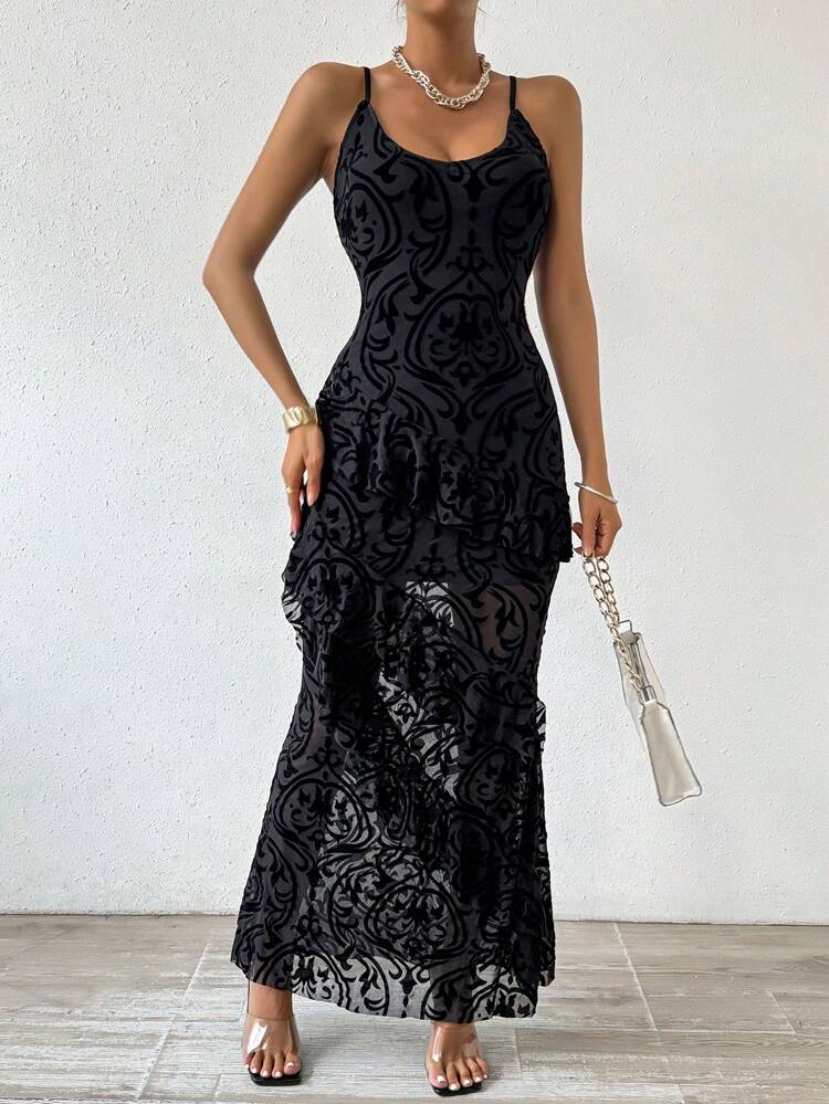 Women'S Ruffle Hem Spaghetti Strap Dress
