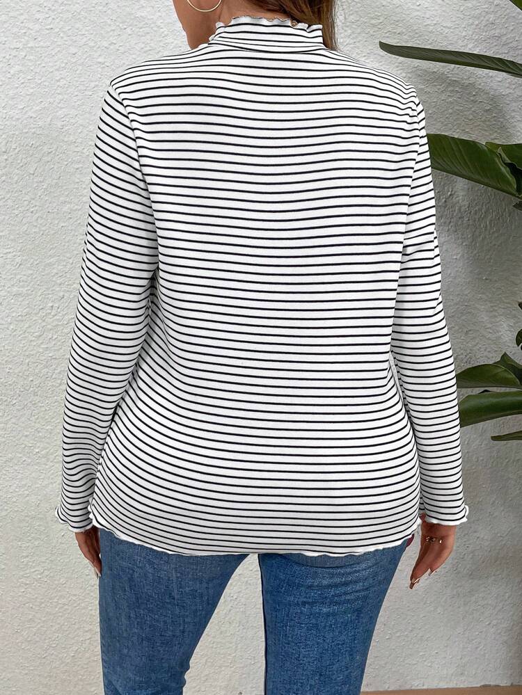 Plus Size Lettuce Hem Striped T-Shirt