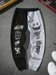 Manfinity LEGND Men's Sweatpants With Letter Emoticon And Color Block, Goth Sweatpants, For Rave - Multicolor - View 6