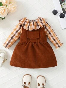 寶寶女孩可愛格紋長袖上衣和裙子套裝,適用於冬季 - 彩色 - 查看 7