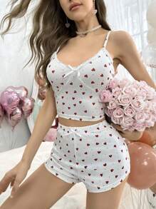 Women's Heart Printed Pajama Set - White - View 4