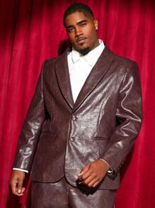 Mainfolk Woven Casual Two Piece Suit Set (Plus Size Men) - Coffee Brown - View 4