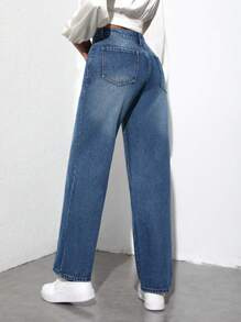 SHEIN Tall 女性直筒牛仔褲 - 中等水洗藍 - 查看 2