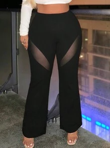 SHEIN SXY Kích thước lớn Của phụ nữ Lễ tình nhân Gợi cảm Chính thức Lưới Quần ống loe - màu đen - Xem 3