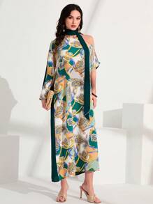 Al Najma 全印花 Paisley 開發衫,蝙蝠袖裝飾 - 綠色 - 查看 4