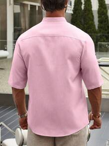 Manfinity Homme Loose Fit Men's Solid Color Short Sleeve Plain Shirt - Baby Pink - View 2