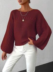 EURMUSE Ladies' Solid Color Batwing Sleeve Sweater - Burgundy - View 4