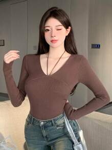 DAZY Women'S Solid Color Halter Sweater,Fall Clothes - Coffee Brown - View 6