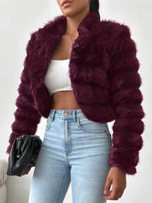 EURMUSE Women's Plush Front-open Jacket - Burgundy - View 4