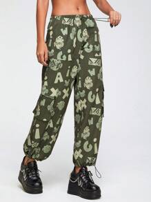 GAWX 艺术家全身印花抽绳下摆裤子，适合假期、度假、节日