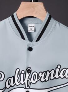 SHEIN Conjunto De Camisa Com Colarinho De Beisebol E Shorts Com Estampa De Letras Para Meninos Adolescentes - Azul bebê - Visão 4