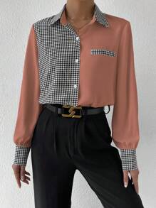 SHEIN Privé 大腳骨圖案釦扣長袖襯衫 - 藕粉色 - 查看 5