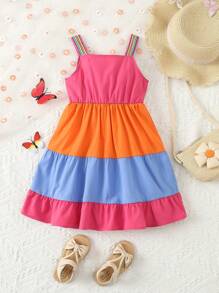 SHEIN Toddler Girls' Color Block Sleeveless Dress - Multicolor - View 2