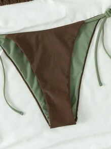 SHEIN Swim 女士吊带两件套比基尼套装音乐节夏季海滩 - 咖啡棕 - 查看 4