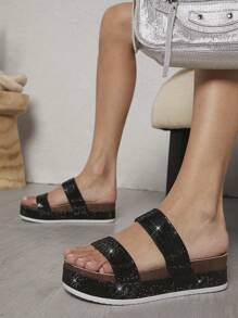 SHUZIA Women's Wedge Heel Thick Sole Sandals - Black - View 4
