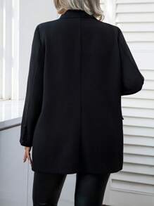 Calvaya Plus Size Notched Collar Long Sleeve Blazer Jacket Graduation,Back To School,Teacher Outfits For Women - Black - View 2