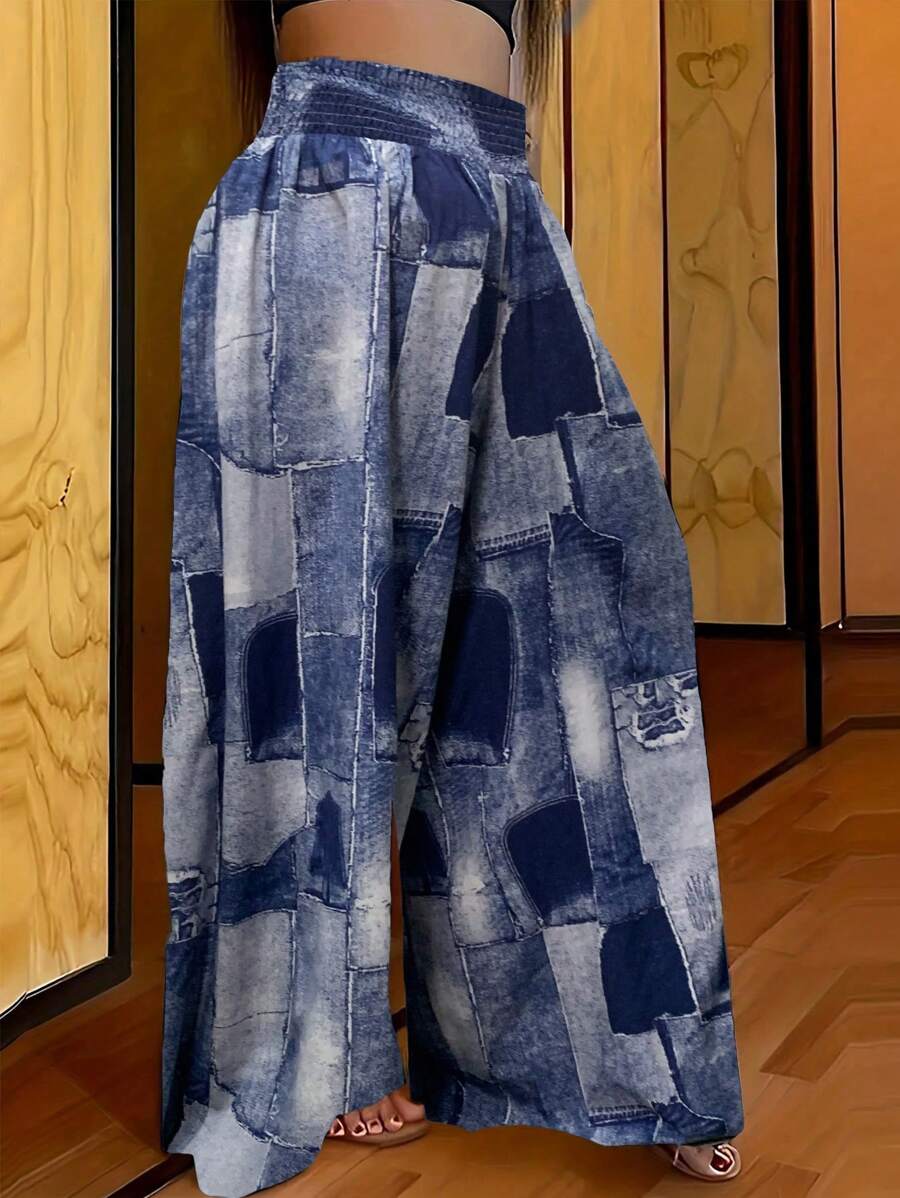 SHEIN LUNE Plus Size Szerokie spodnie z efektem dżinsu