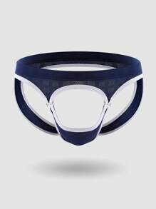 Correa Jock De Hombre De Diseño Hueco De Bloque De Color Con Bordado - Azul Marino - Ver 1