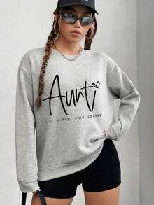 SHEIN EZwear 正常版型口號印花下垂脫肩運動衫 - 淺灰色 - 查看 4