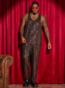 Manfinity VCAY Bộ quần áo ba lỗ đính sequin cỡ lớn dành cho nam - Vàng - Xem 1