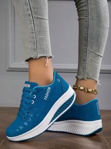 Giày thể thao nữ mùa thu/đông thiết kế thoáng khí, thoải mái, gót nhọn, đế dày, buộc dây, giày thể thao cho nữ - Màu xanh lam - Xem 6