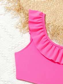 Girls' Tropical Print Cutout One Piece Swimsuit With Patchwork - Multicolor - View 4