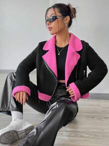 SHEIN Unity 女士色塊摩托車夾克 - 彩色 - 查看 5