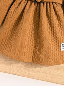 SHEIN Nhỏ bé Cô gái Đúng mốt áo có mũ Tay áo dài Đầm Với Thư được vá , Với Đối với Mùa Thu & Mùa Đông - Màu Khaki - Xem 4