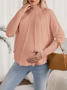 SHEIN Maternity Stand Collar Long Sleeve Sweater, For Winter - Coral Pink - View 5