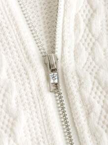 SHEIN EZwear Cổ áo Borg Dây kéo Mùa vụ Sang trọng Khâu Tay áo dài Áo khoác - trắng - Xem 3