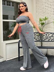 SHEIN EZwear 女性加大碼櫻桃印花2件套裝 - 灰色 - 查看 6
