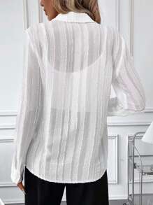 SHEIN Clasi Ladies Plain Jacquard Shirt - White - View 2