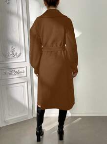 Calvaya Turn-Down Collar Single-Breasted Belted Overcoat
