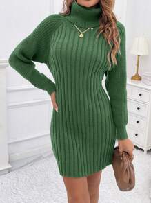 Chiquease 女裝休閒高領毛衣羅紋針織連身裙 - 薄荷綠 - 查看 4