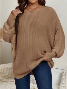 SHEIN 孕婦純色蝙蝠袖毛衣 - 卡其色 - 查看 5