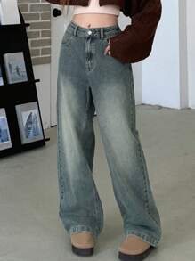 DAZY Quần Jeans Ống Rộng Cho Nữ, Quần Jeans Rộng - Màu xanh lam - Xem 4