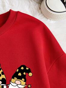 SHEIN LUNE Áo len cổ tròn cỡ lớn dành cho nữ hoạt hình in chữ Giáng sinh - Đỏ - Xem 5