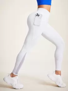 SHEIN Yoga Basic Căng cao Túi Quần Xà cạp thể thao - trắng - Xem 1