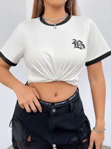 CovetEZ Camiseta De Manga Corta Con Estampado De Letras De Talla Grande Para Mujer - Blanco - Ver 5